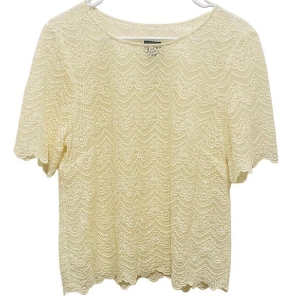 J. Crew Tops - J. Crew Lace Top Scalloped Short‎ Sleeve Blouse Elegant Cream Easter wedding